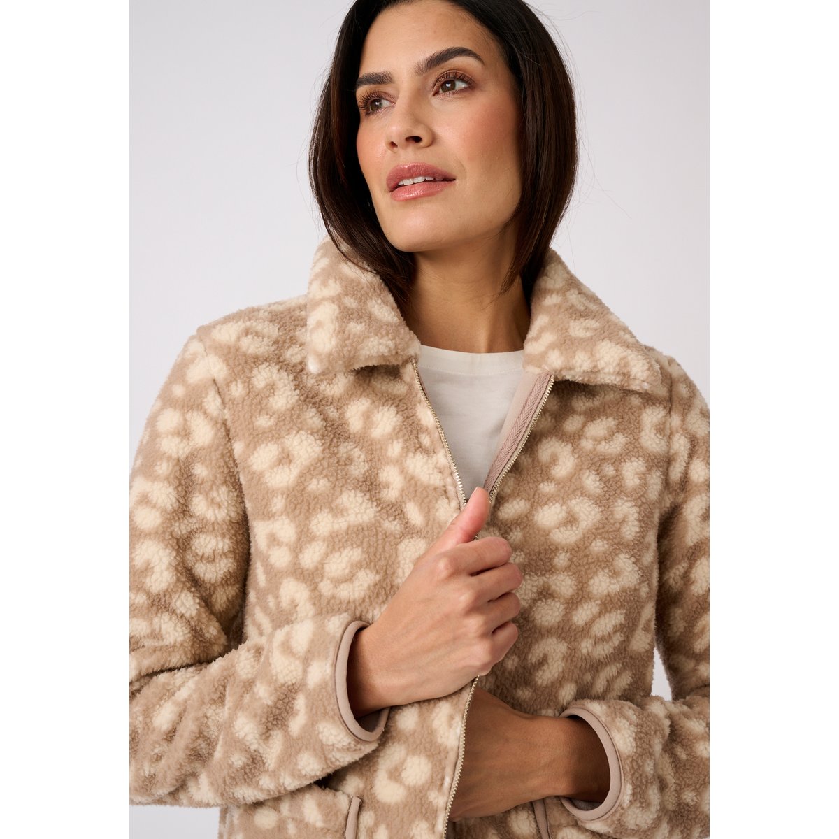 Veste Thermolactyl en maille polaire marron beige animalier, DAMART