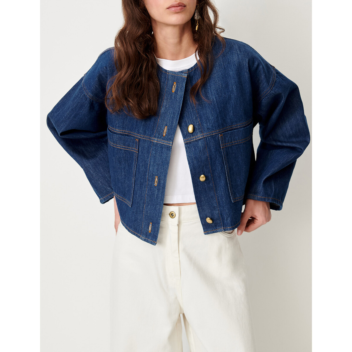 Veste en denim à col rond, ALMODIVA denim bleu, SESSUN