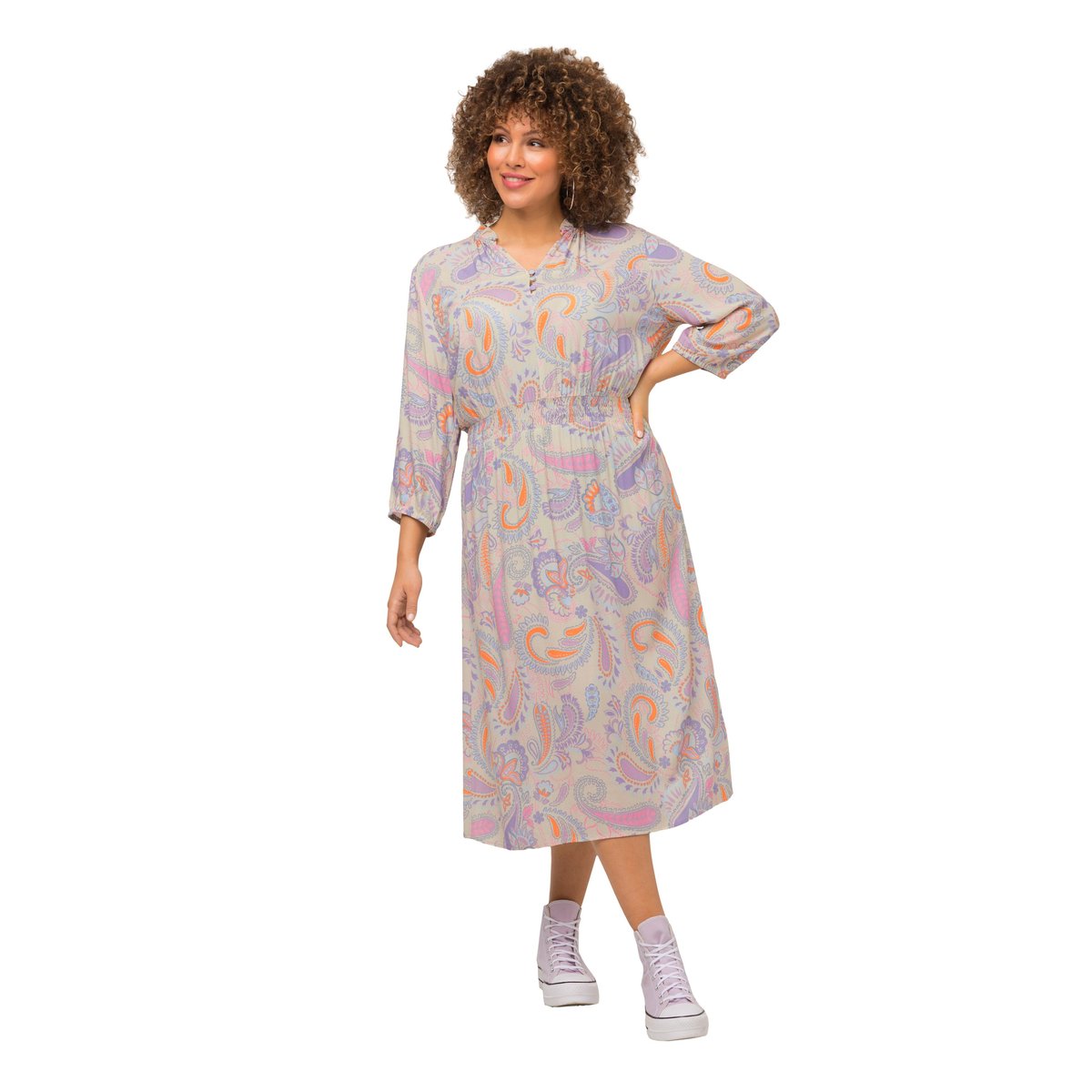 Robe trapèze à manches 3/4 et motif cachemire ivoire, ULLA POPKEN