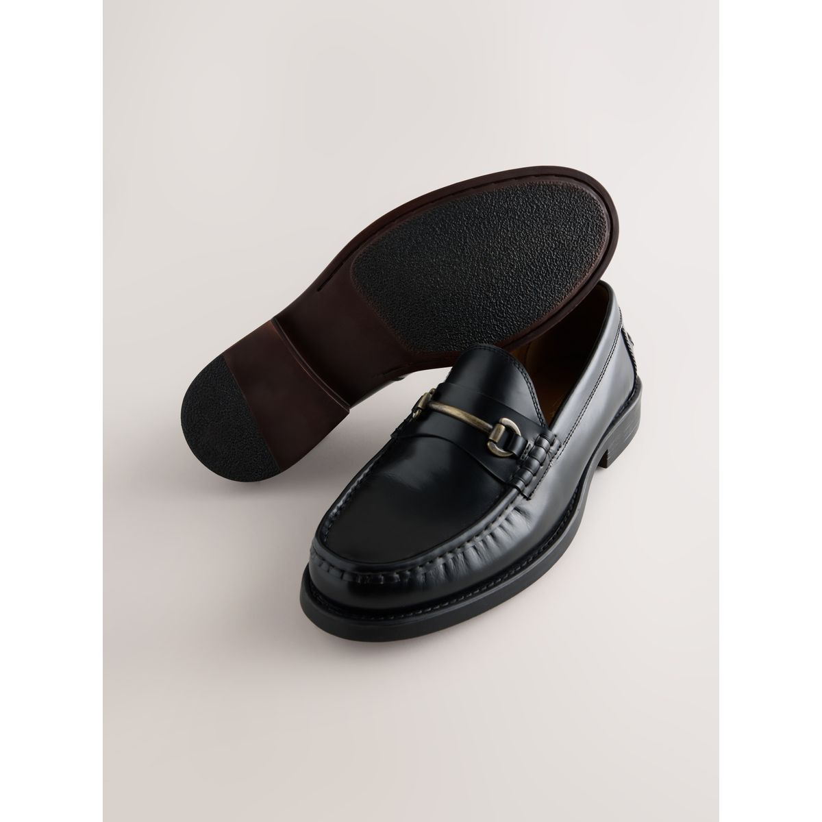 Mocassins en cuir avec mors et bout renforcé noir, NEXT