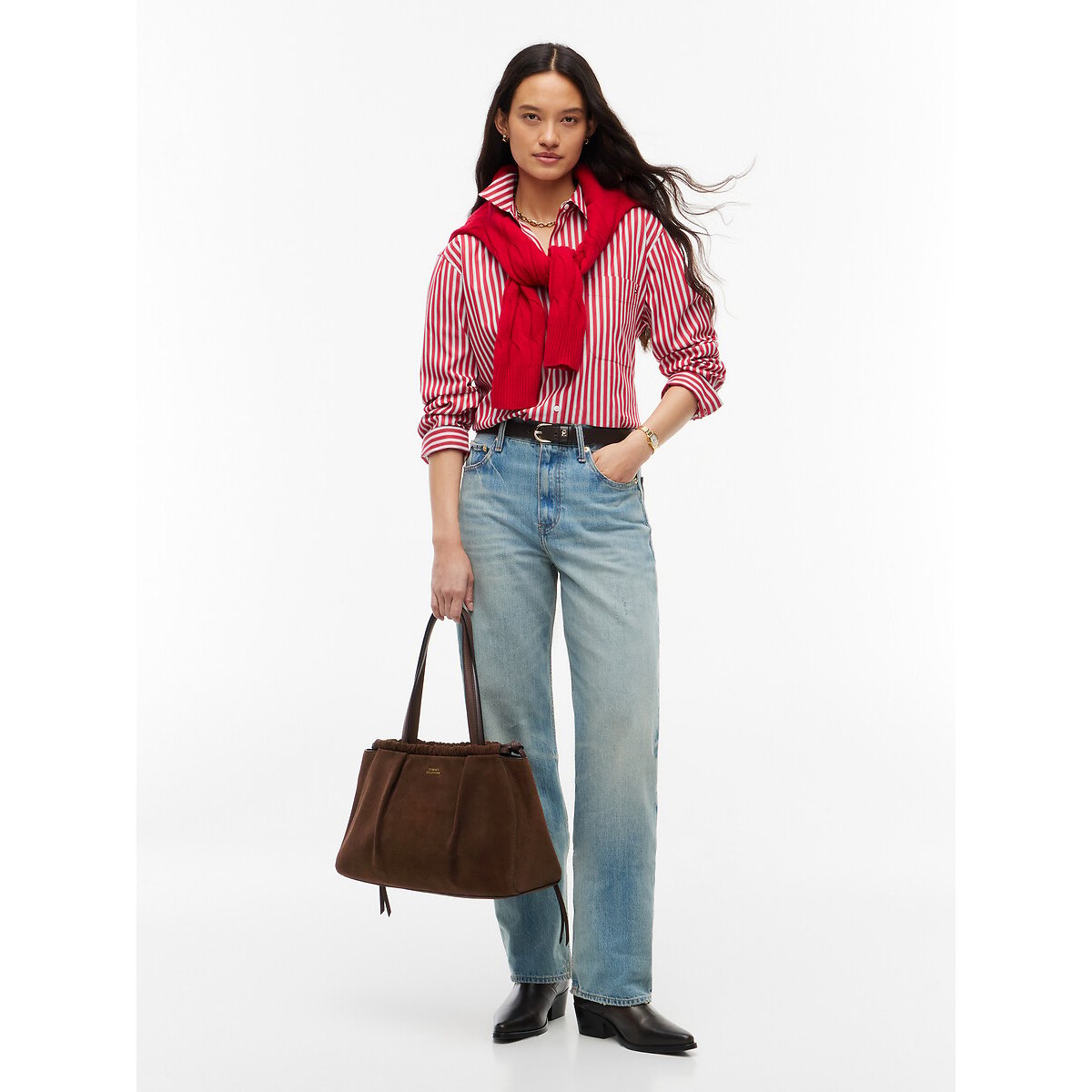 Sac hobo en cuir de vachette suède marron, TOMMY HILFIGER