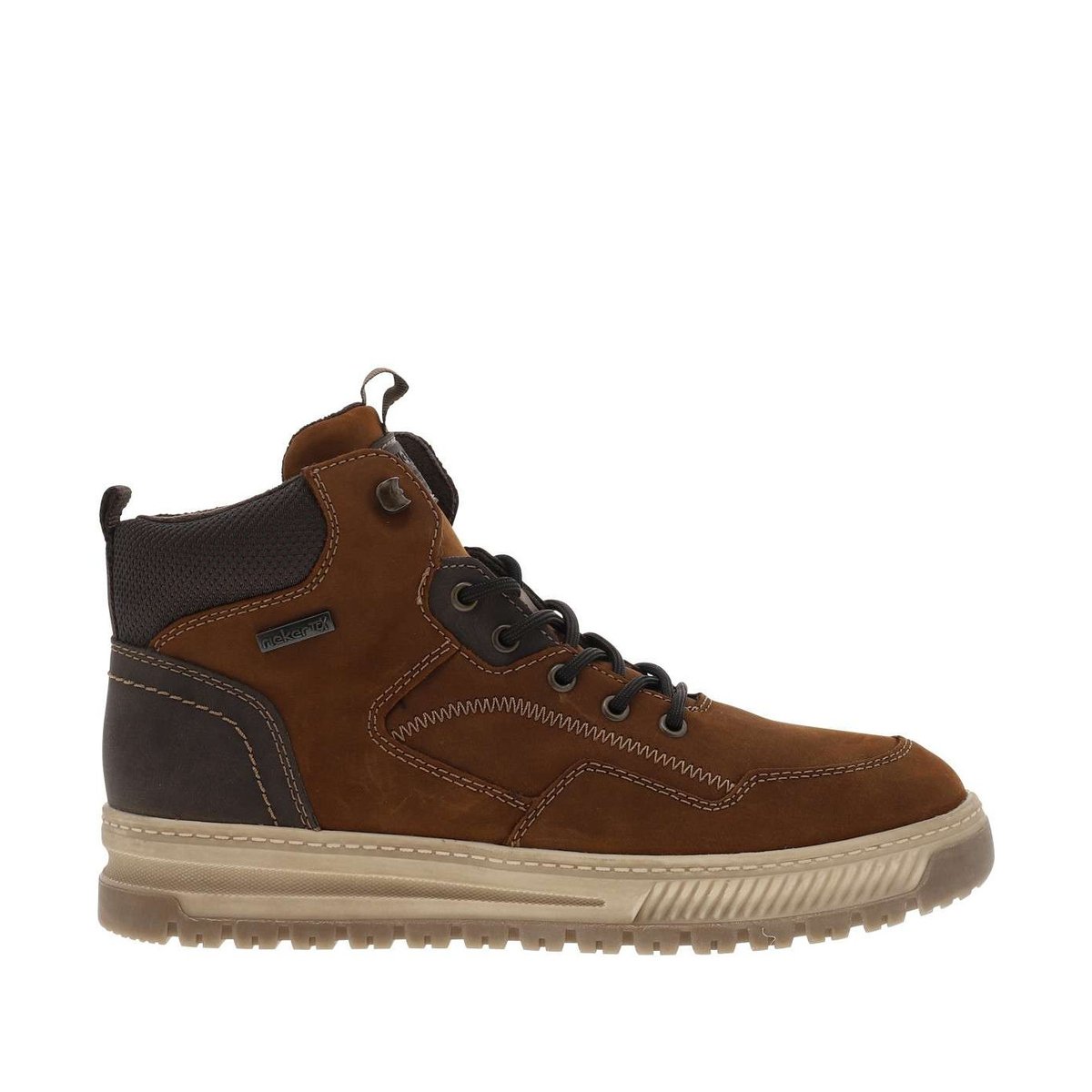 Baskets en cuir noisette à talon plat avec un zip et des lacets ronds noisette, RIEKER