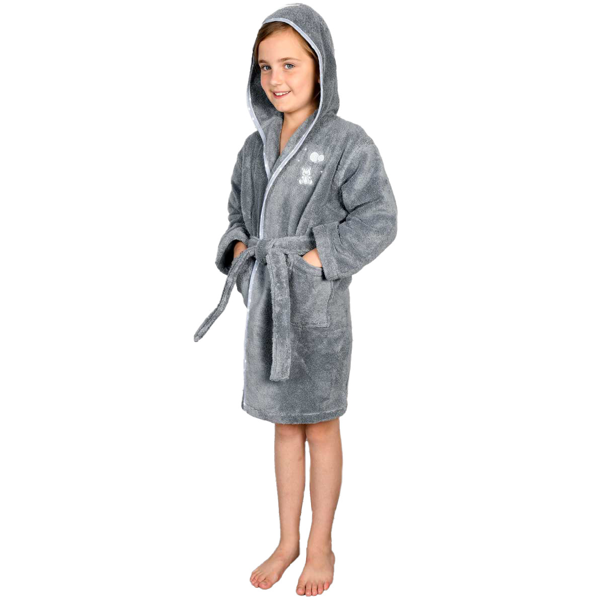 Peignoir enfant en coton peigné Zéro Twist BABY SOFT OURS galet, SENSEI MAISON