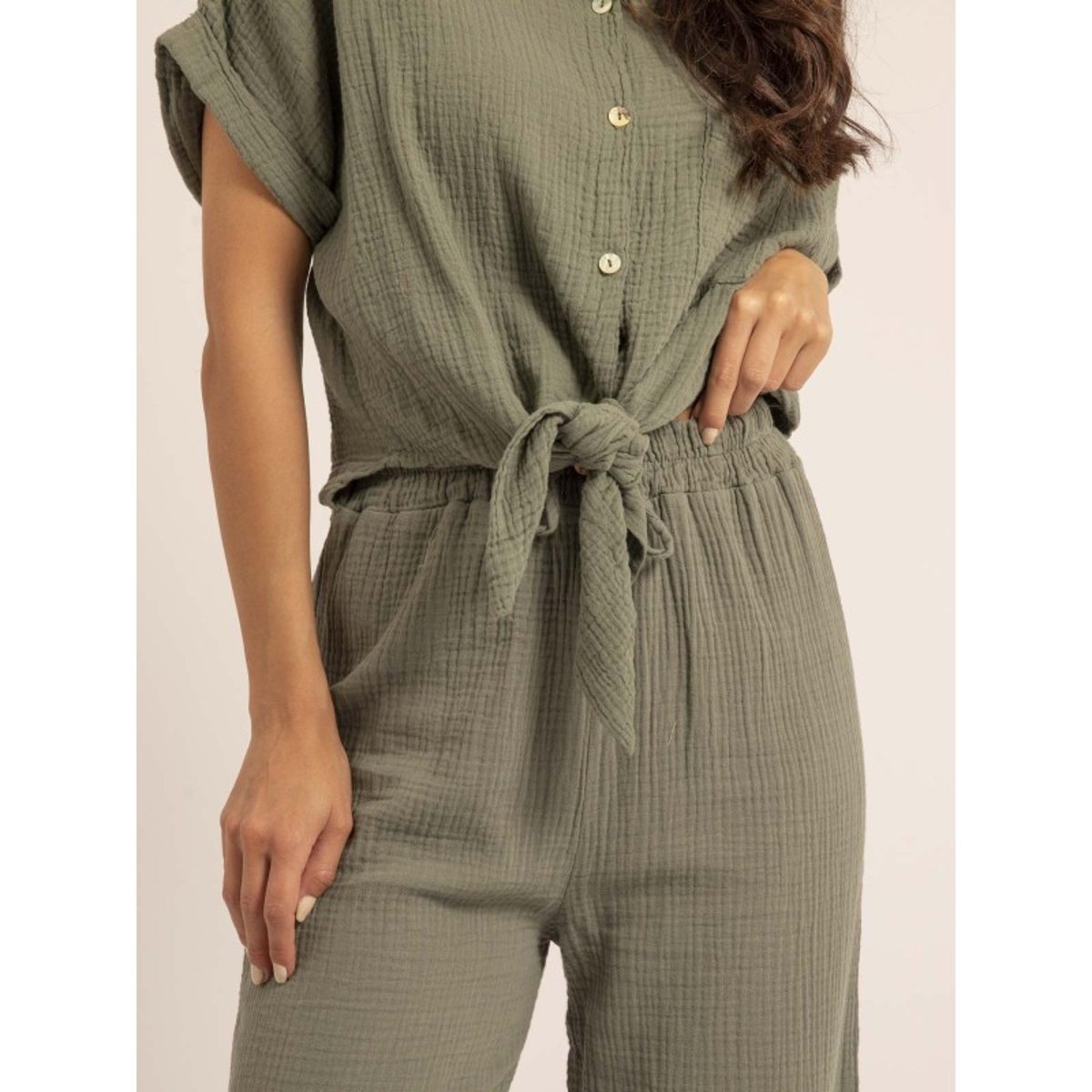 Chemise Manches Courtes Gaze De Coton Odette kaki, DONA LISA