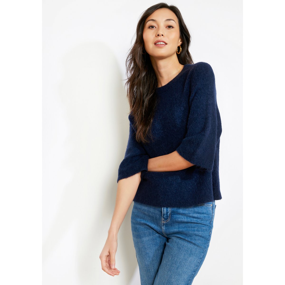 Pull doux manches 3/4 bleu marine, LOLALIZA