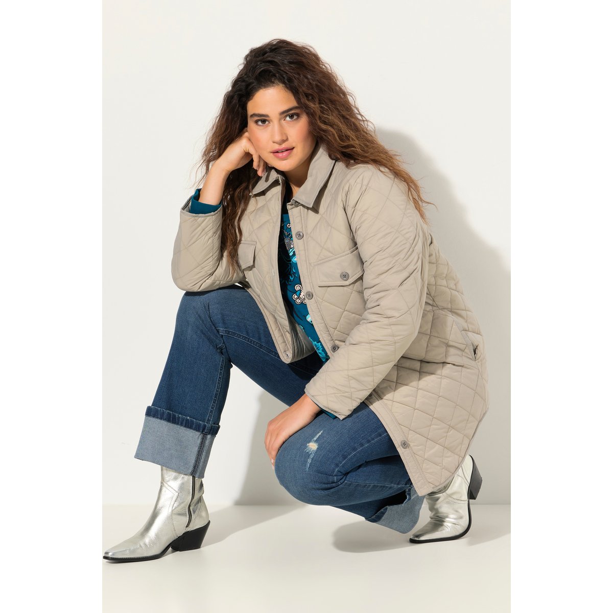 Veste chemisier à surpiqûres gris moyen, ULLA POPKEN