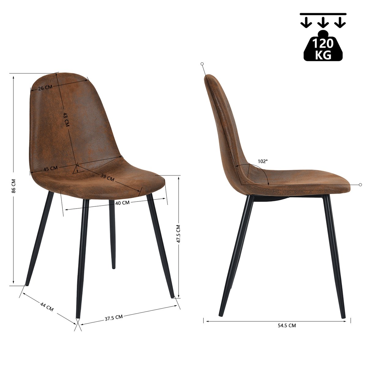 Lot de 4 chaises de salle à manger industriel, CHARLTON S marron, MEUBLES COSY