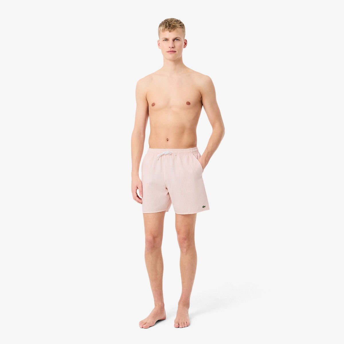 Striped Mid-Length Swim Shorts salmon, LACOSTE