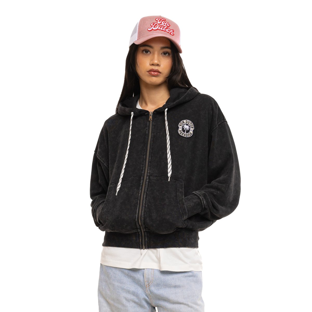 Sweat à Capuche PALM noir/blanc, VON DUTCH
