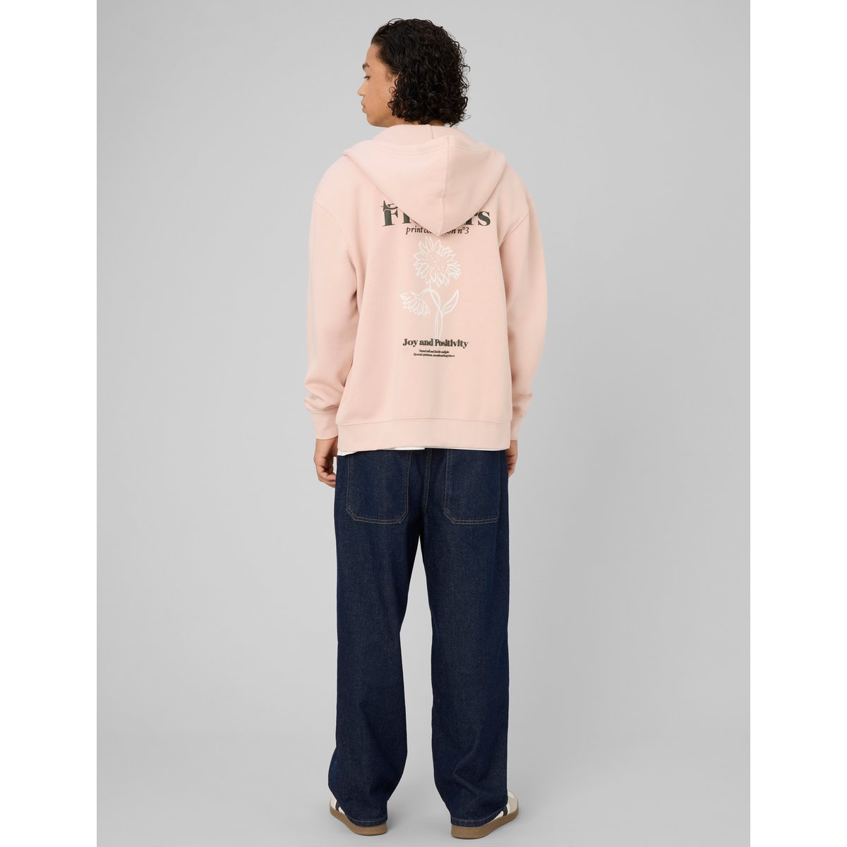 Sweat zippé imprimé devant/dos rose pâle, BZB