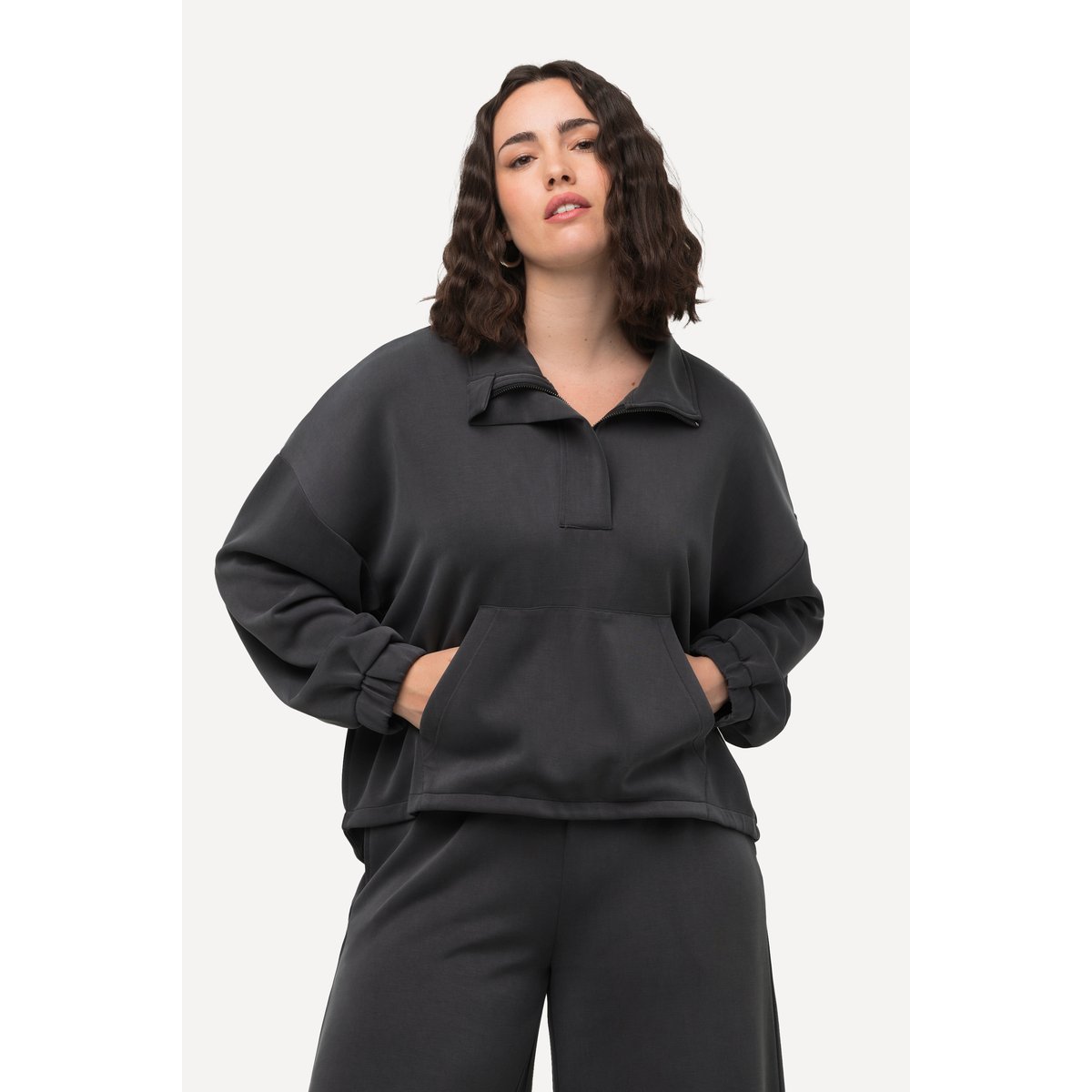 Sweat-shirt oversize à col montant gris asphalte, ULLA POPKEN