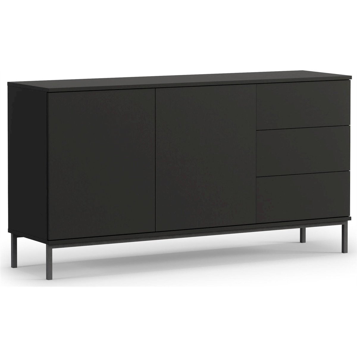 Buffet contemporain PERILA portes et tiroirs noir mat, RECOLLECTION