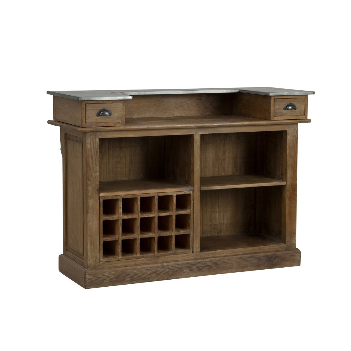 Meuble de bar en bois de cèdre recyclé et métal - SPRITZ bois foncé, MAISON PAVANE