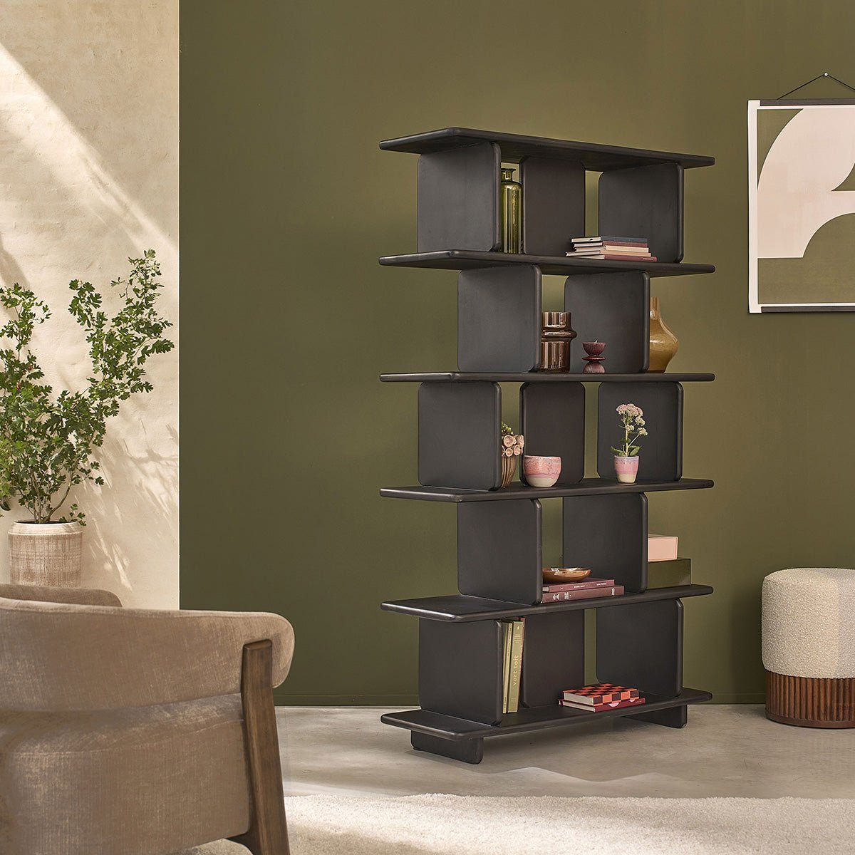 Bibliothèque en manguier massif 106 cm CLEO couleur unique, BERAH GETAH