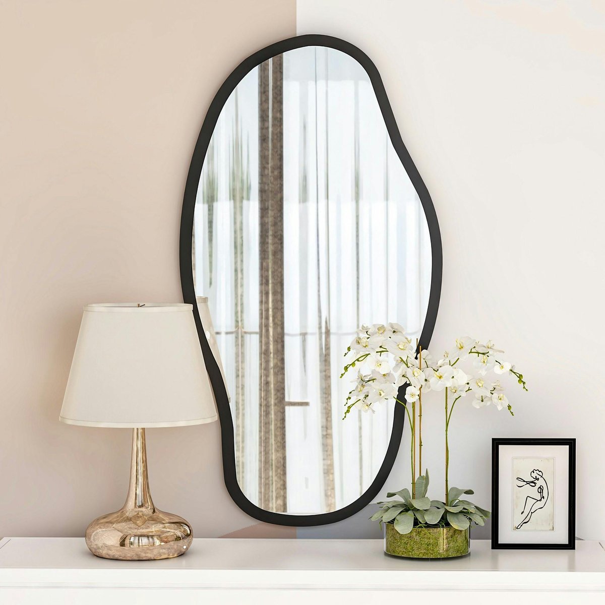 Miroir design organique forme libre - cadre noir CODY noir, PIER IMPORT