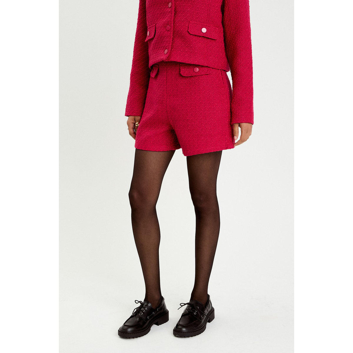 Short tweed taille haute rouge clair, CACHE CACHE