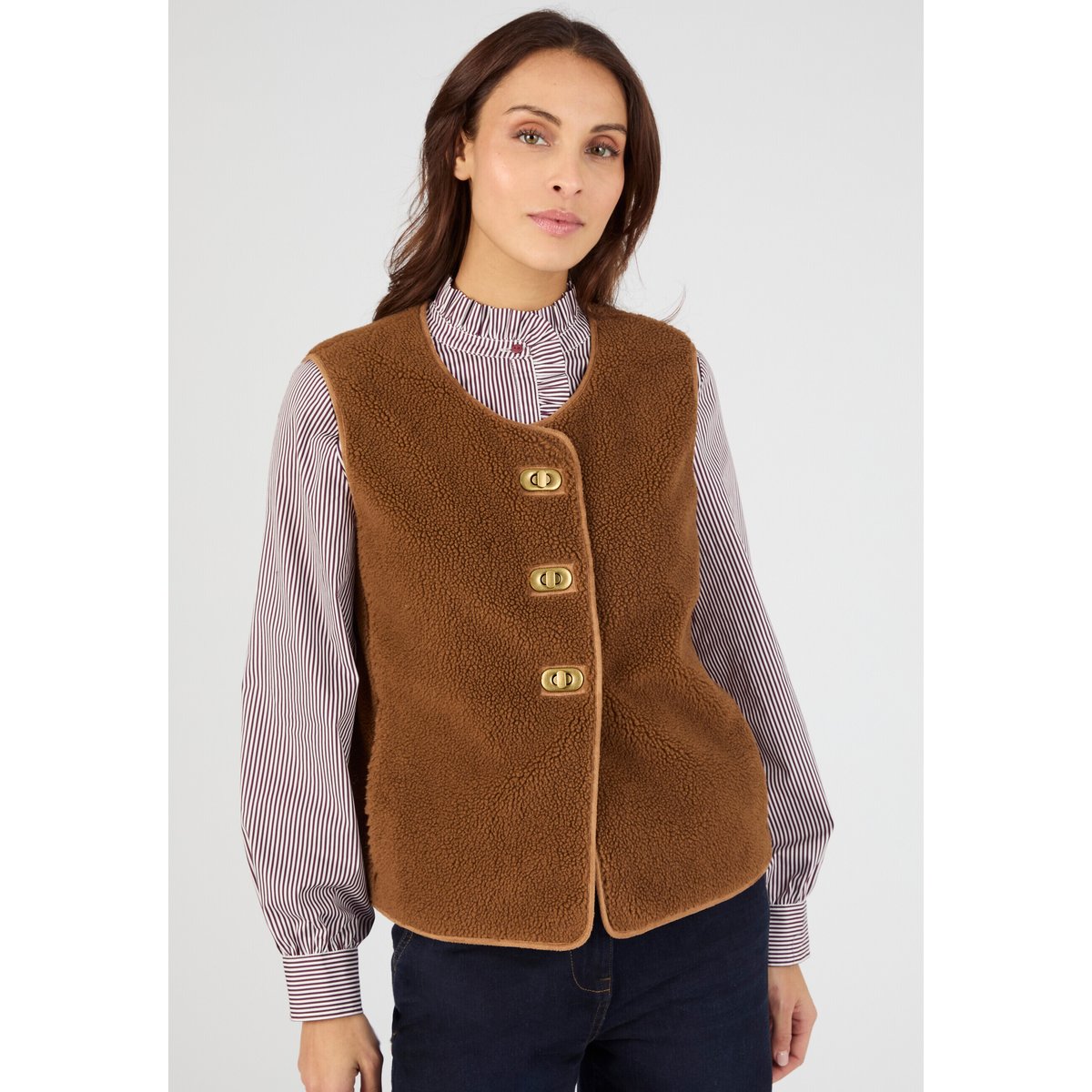 Veste sans manches maille polaire moutonnée marron, DAMART