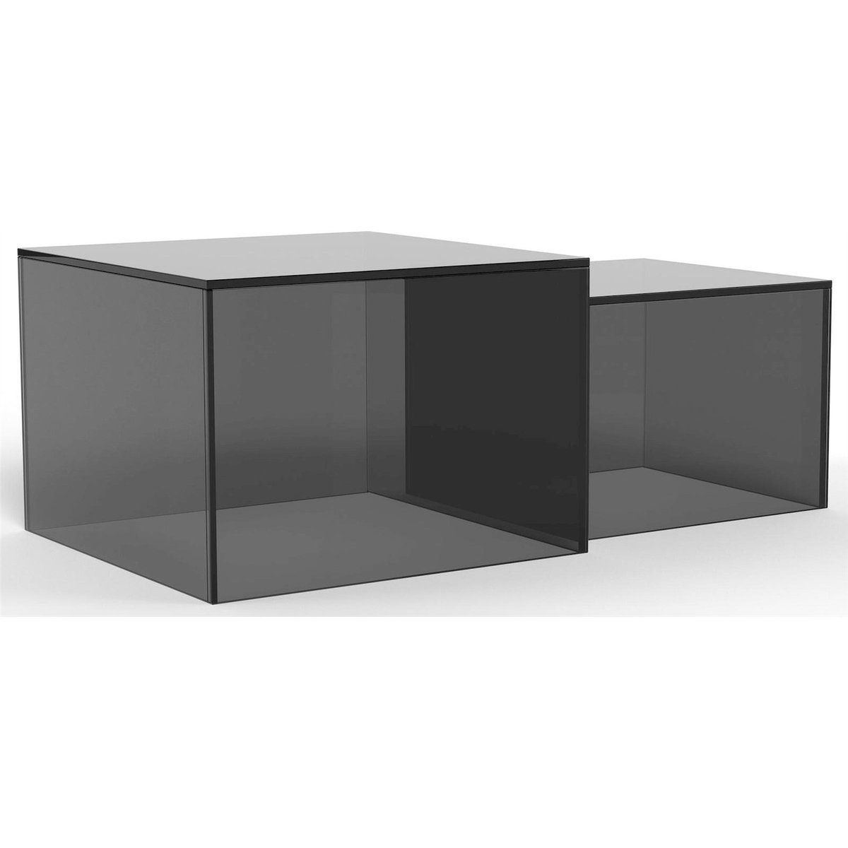 Lot de 2 tables basses carrées en verre bois foncé, RECOLLECTION