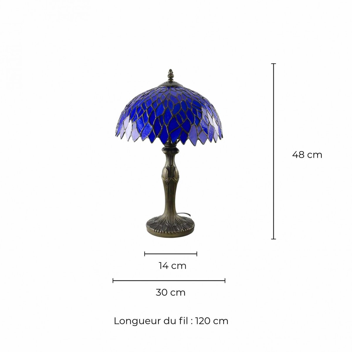 Lampe à poser moyen modèle en verre mosaïque, TIFFANY CAMILLE bleu roi, C-CREATION