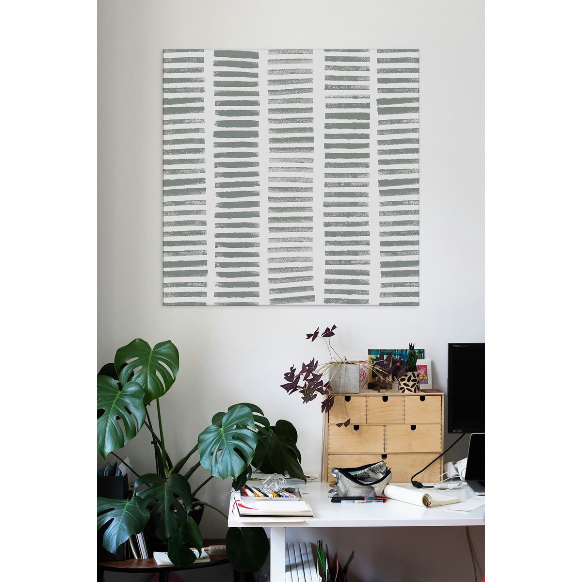 Tableau rondin vert en toile imprimée, 80x80 cm vert, ACTE DECO