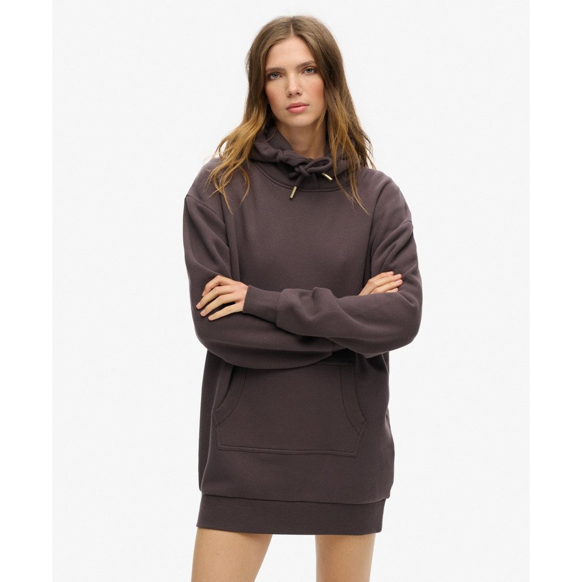 Robe à capuche et strass effet tatouage noir carbone, SUPERDRY
