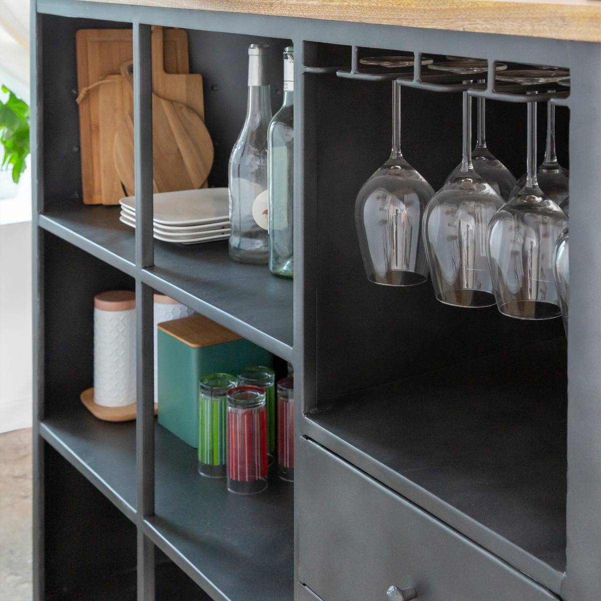 Meuble bar en métal et bois de manguier LOCKER gris, MADE IN MEUBLES