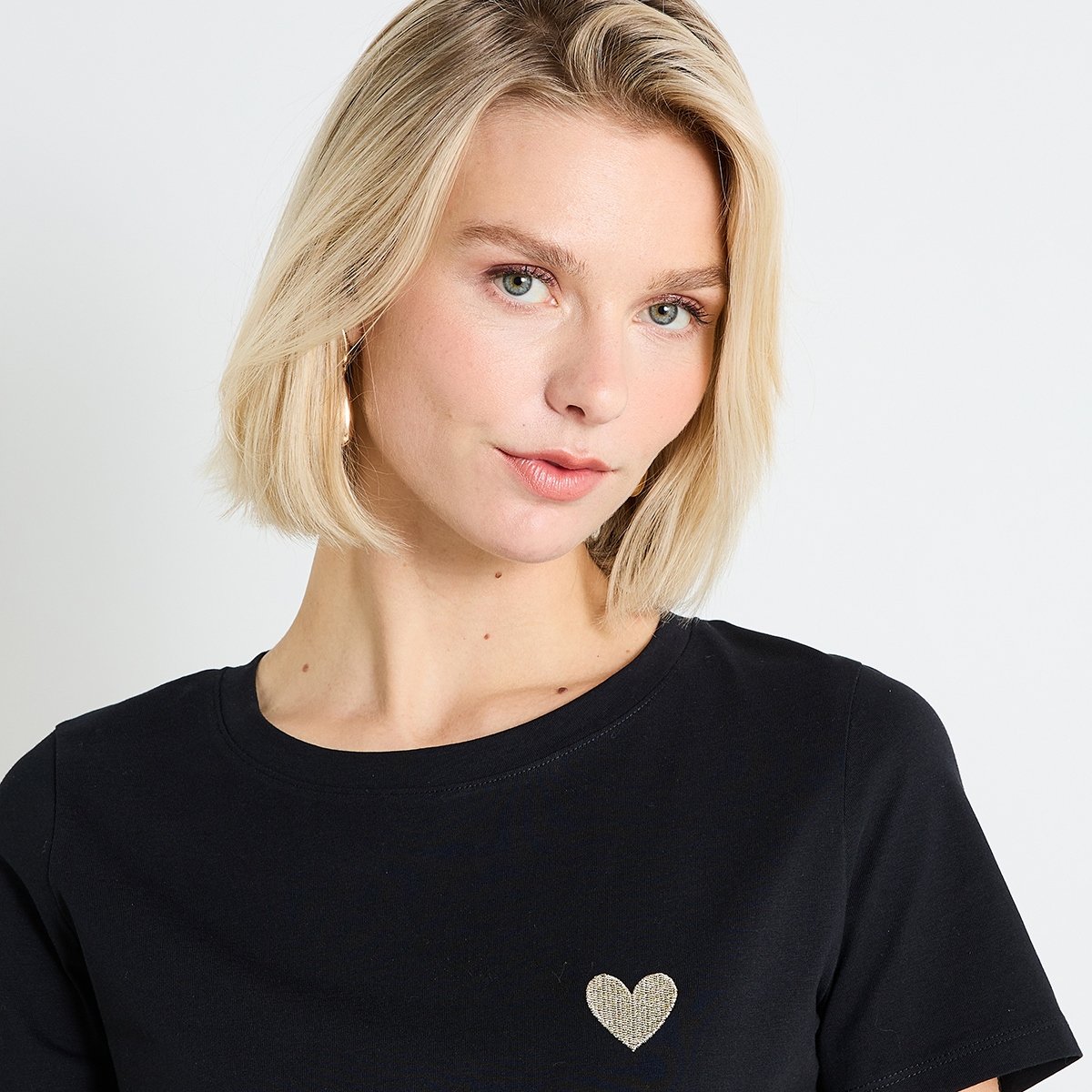 T-shirt col rond noir, GRAIN DE MALICE