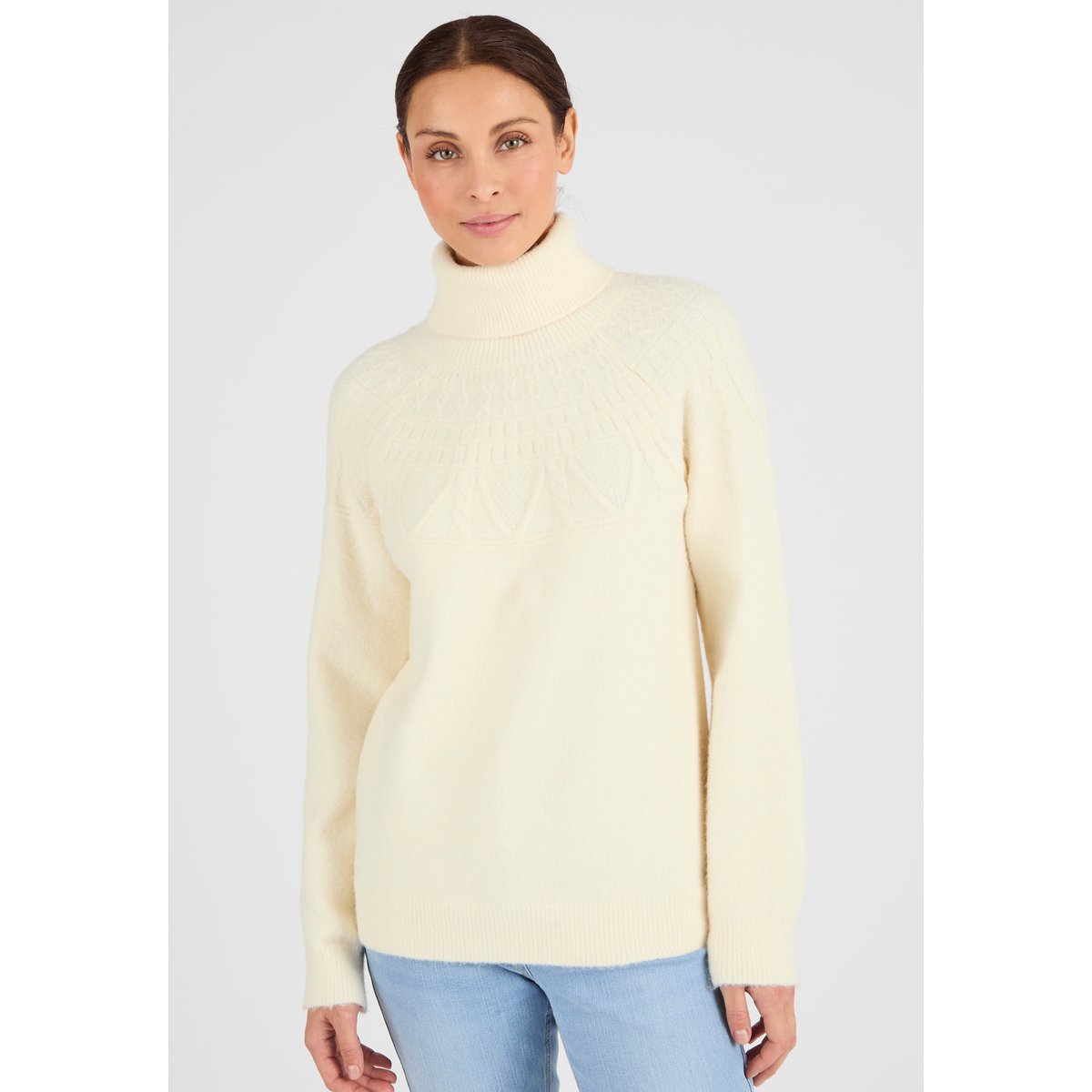 Pull maille fantaisie Thermolactyl marron ivoire, DAMART