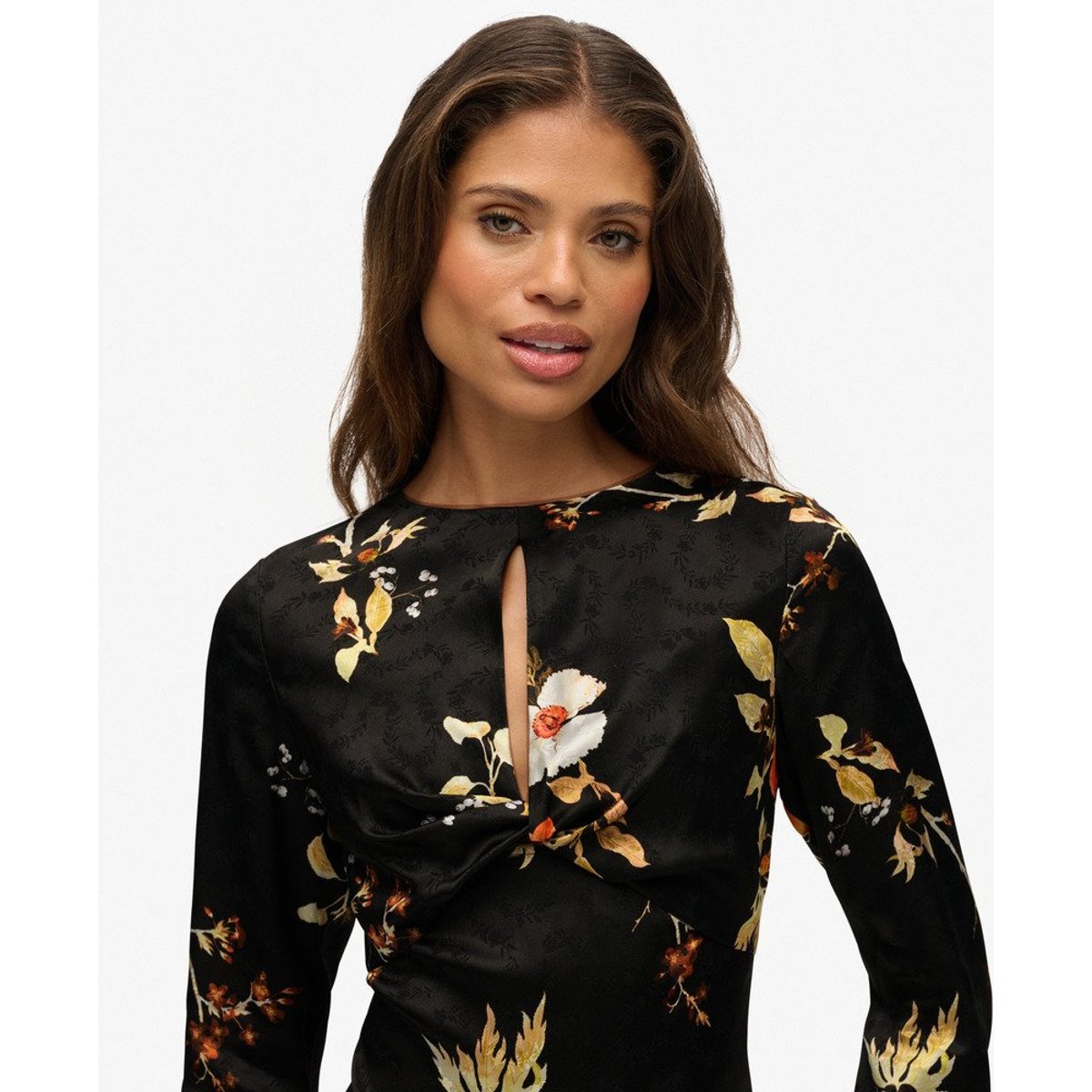 Robe Longue Jacquard à Manches Longues maya multi noir, SUPERDRY