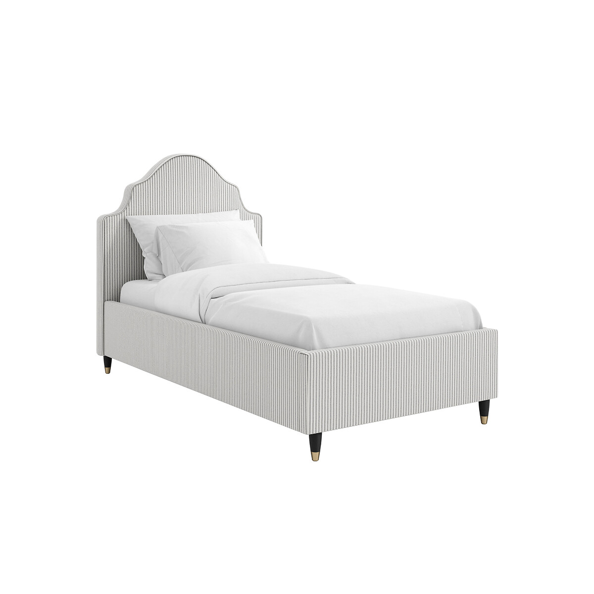 Ottavia Linen Stripe Upholstered Bed with French Style Headboard grey stripes, ÉDITÉ