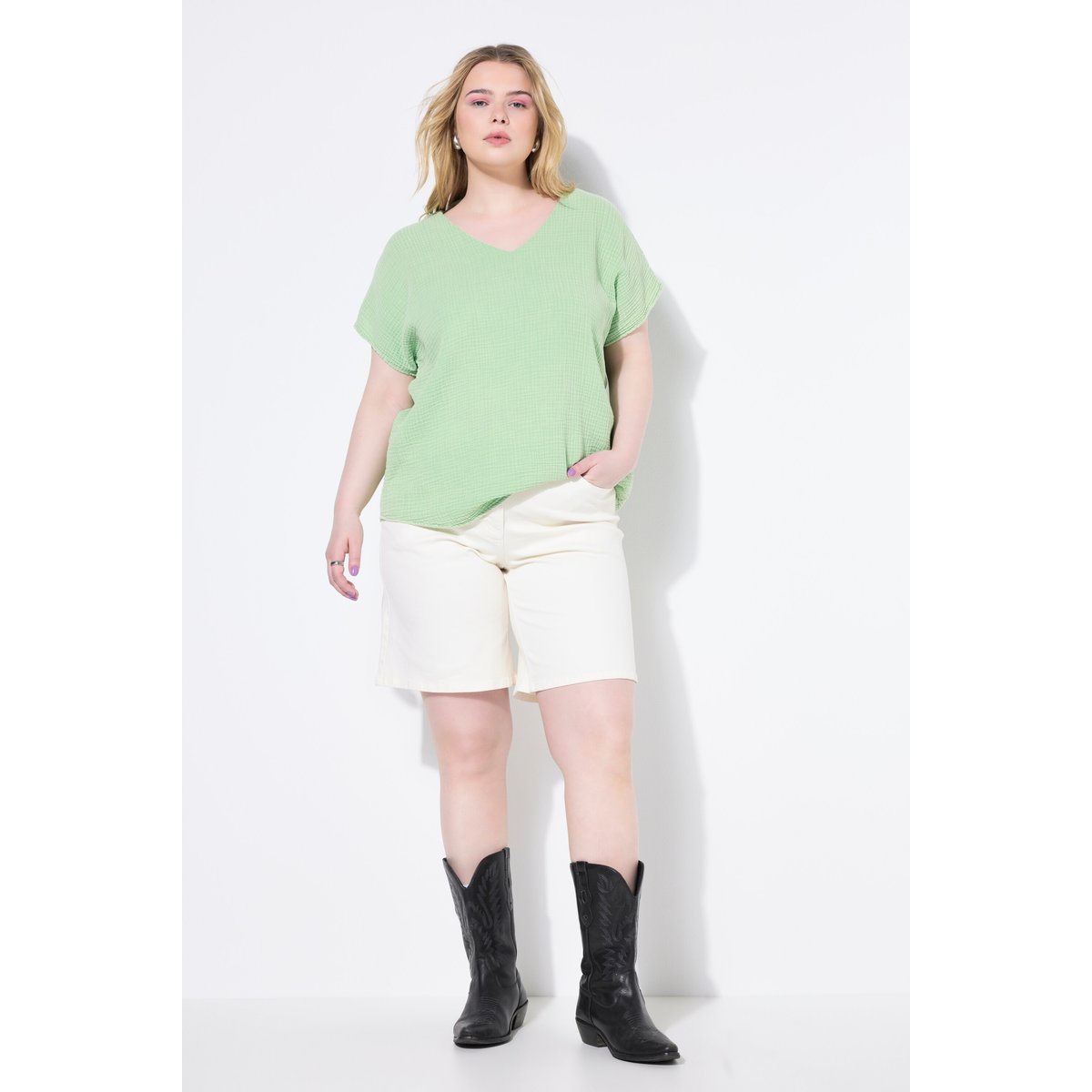 Bermuda en jean 5 poches, coupe Wide Legs denim blanc, STUDIO UNTOLD