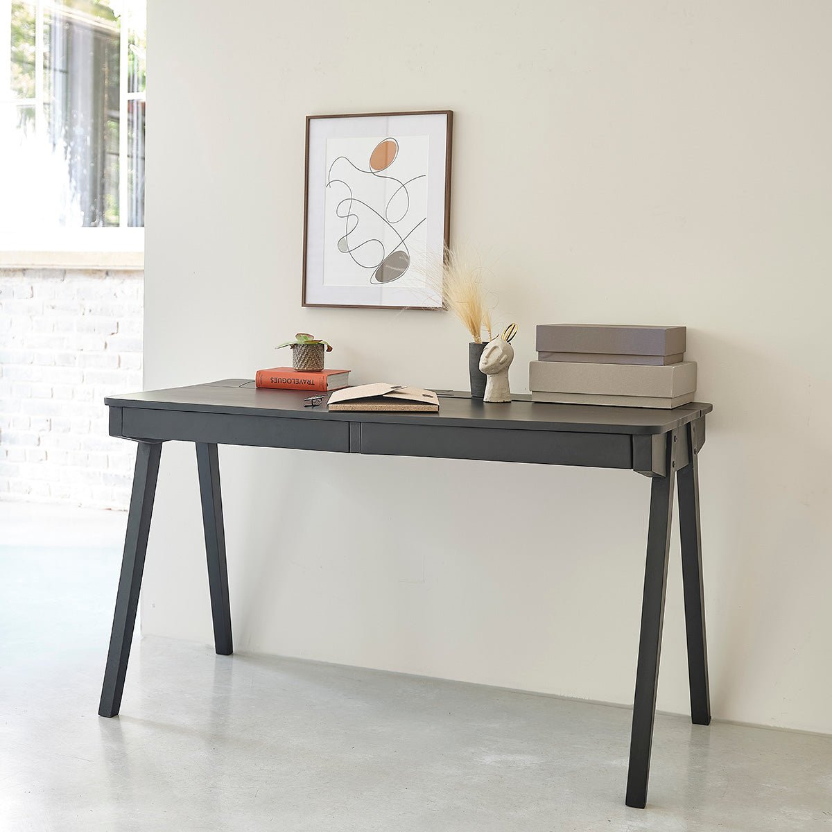Bureau en bois de manguier 130 cm 2 tiroirs  GLASGOW noir, BERAH GETAH