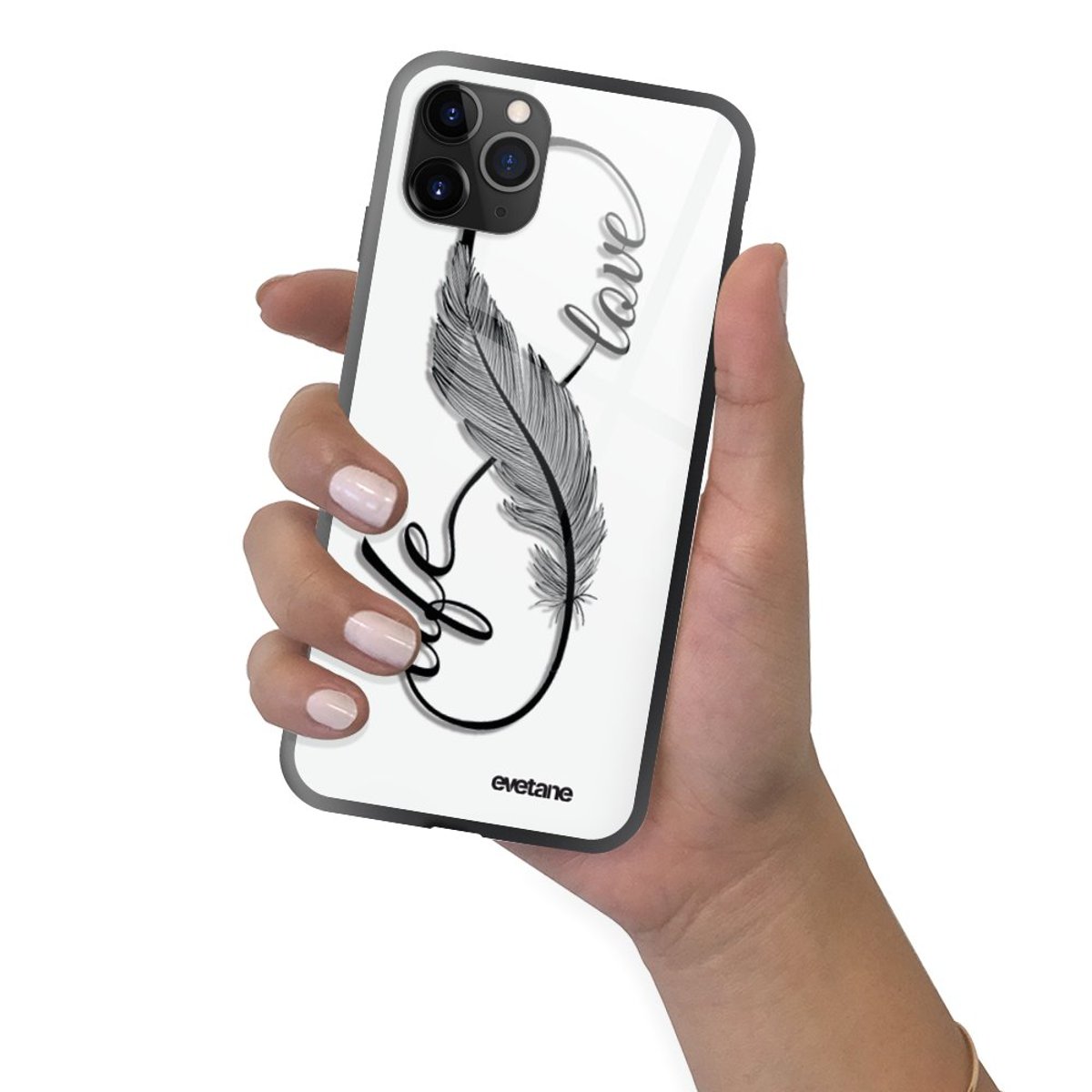 Coque en verre trempé iPhone 11 Pro love life, EVETANE