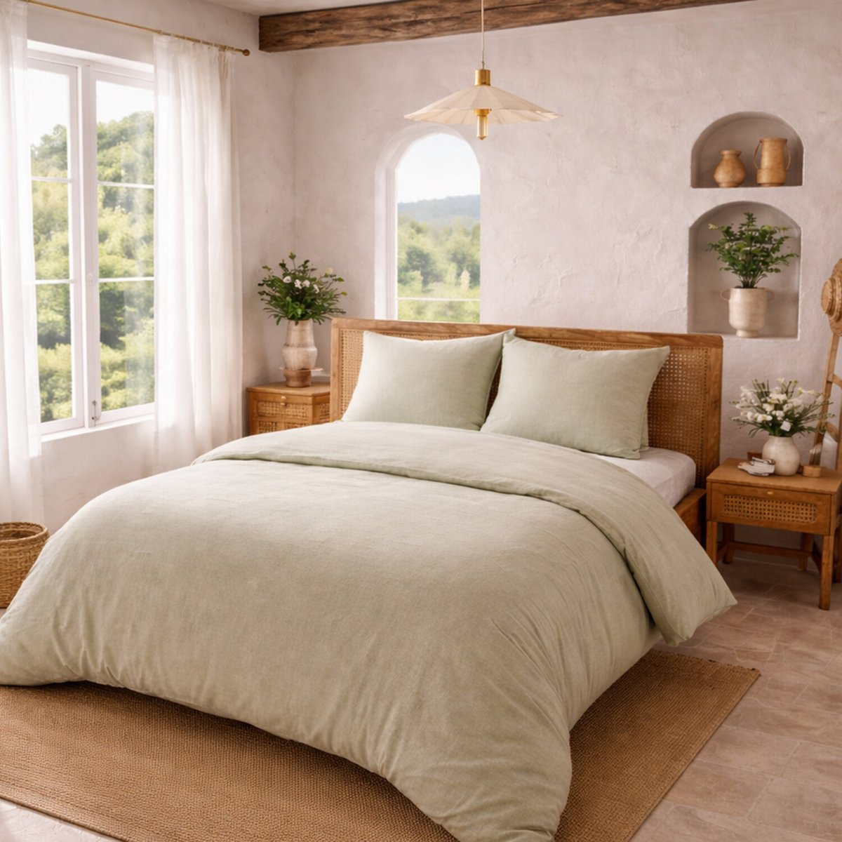 Parure housse de couette 100% coton lavé vintage Slub, TAJ beige, C DESIGN HOME TEXTILE