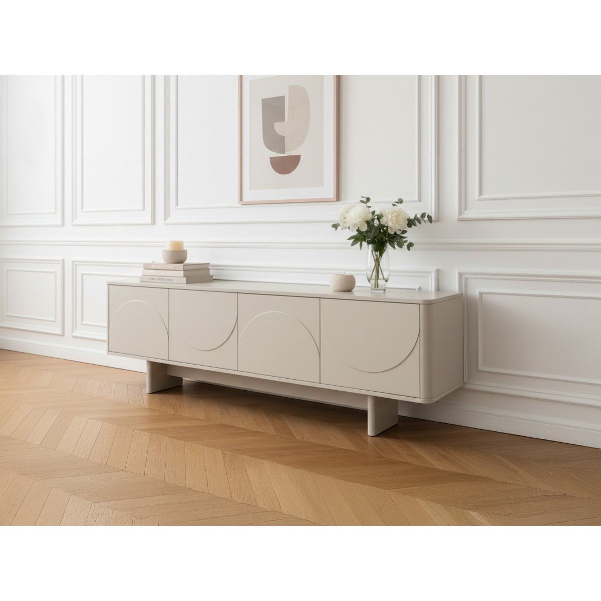 Meuble TV 180 cm MDF, ESTEBAN beige, BOBOCHIC