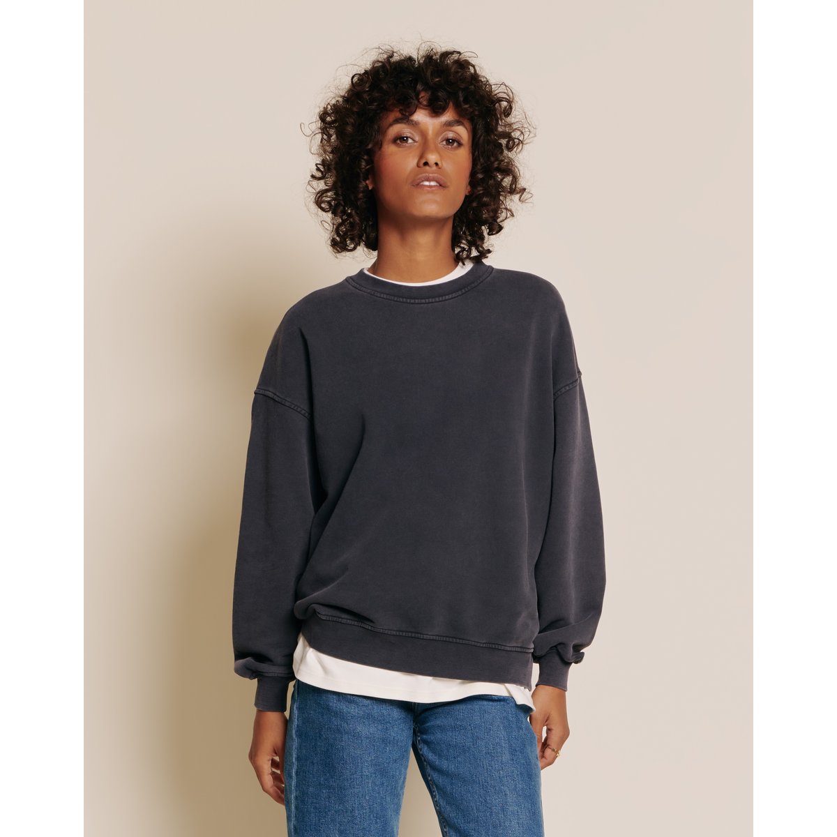 Sweat garment dye en coton bio, ESSENTIELS gris - stone grey, EMOI EMOI