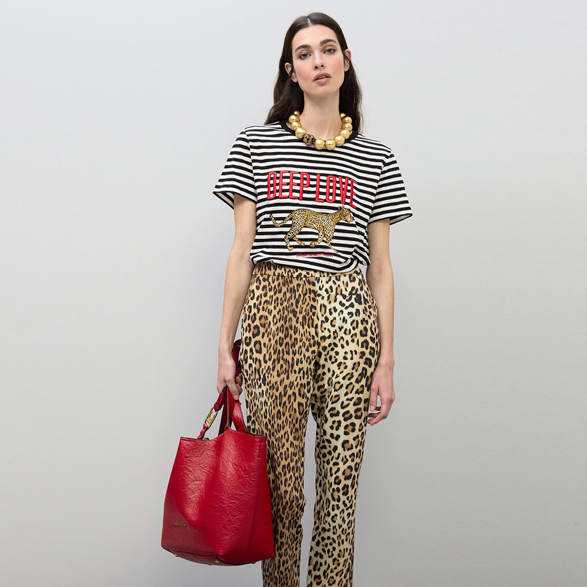 Pantalon droit imprimé léopard en satin léopard, LOLA CASADEMUNT