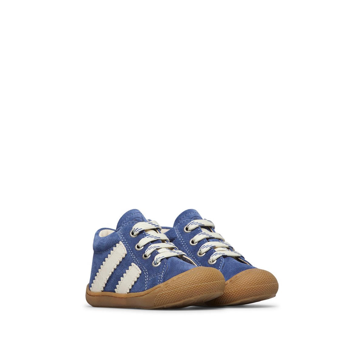 Chaussures premiers pas en cuir et suède MACKS 2 bleu-blanc, NATURINO