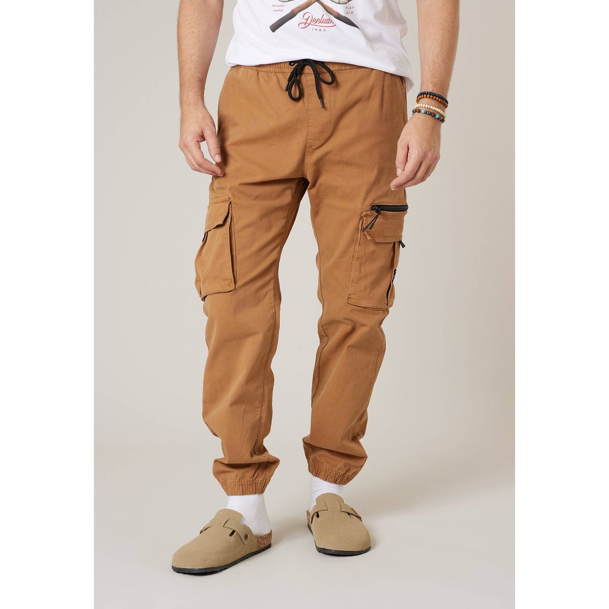 Pantalon cargo regular homme en coton stretch MONROE camel, DEELUXE
