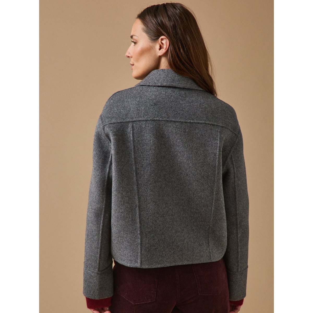 Veste boutonnée lainage double face gris chine moyen, CYRILLUS