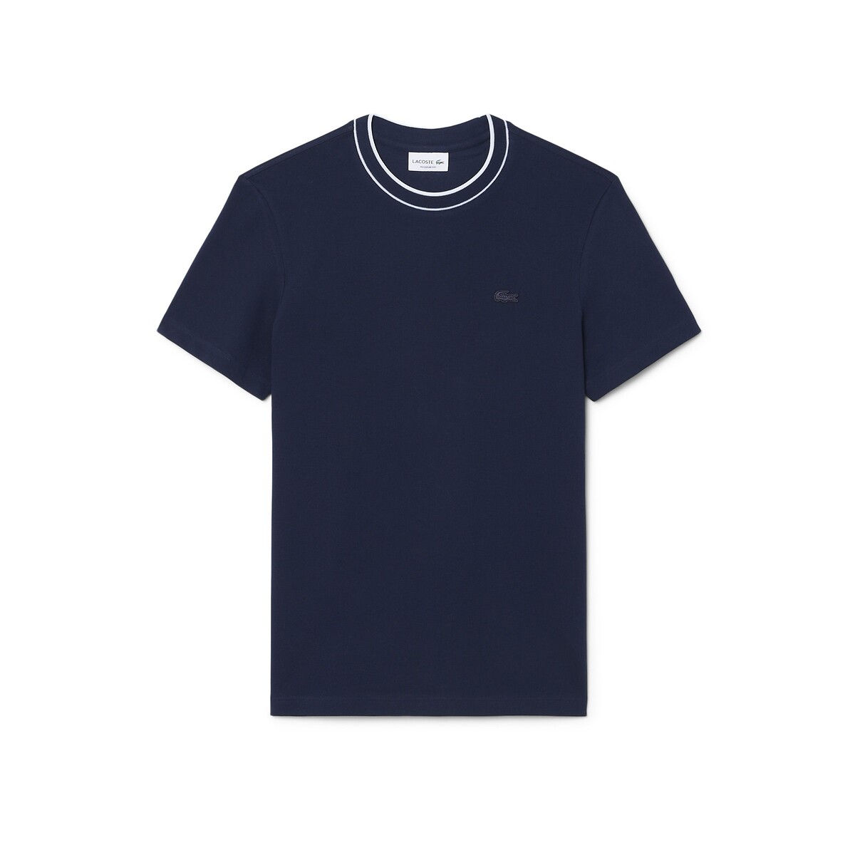 T-shirt em malha piqué, gola às riscas marinho, LACOSTE