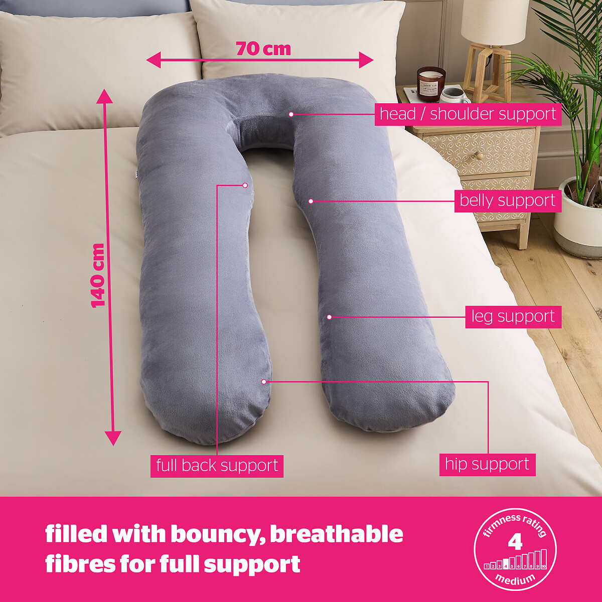 U Shaped Pregnancy Body Pillow grey, SILENTNIGHT