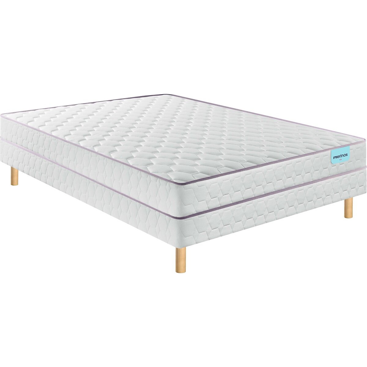 Ensemble matelas ressorts ensachés + sommier Natty blanc, MERINOS