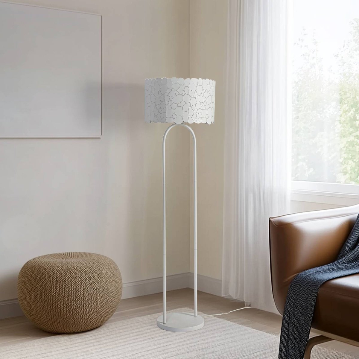 Lampadaire en métal moderne, Aralena blanc, LINDBY