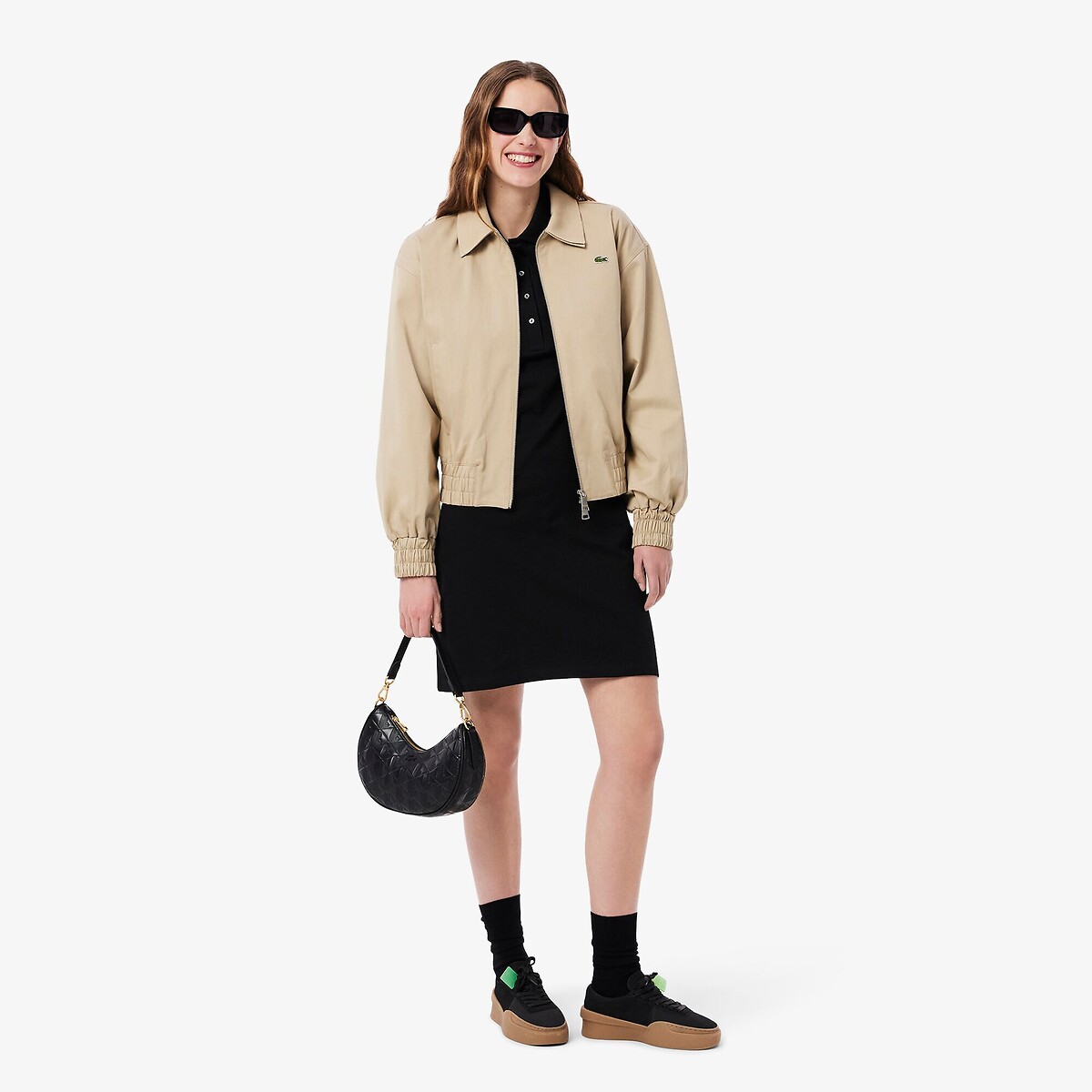 Vestido direito e curto, mangas curtas preto , LACOSTE