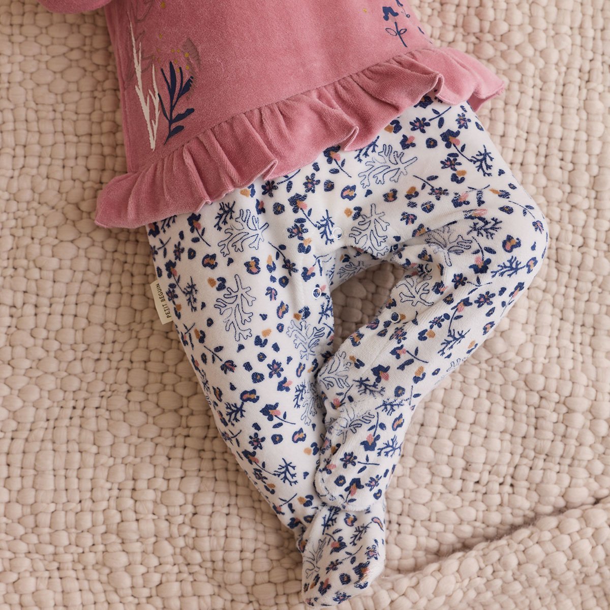 Pyjama bébé en velours Céleste rose, PETIT BEGUIN