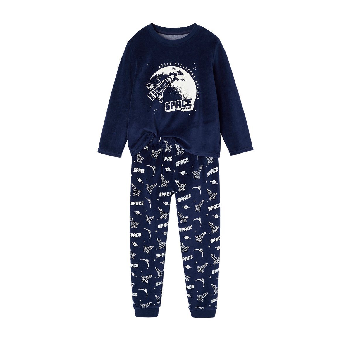 Pyjama Velours imprimé Fusée Garçon marine, VERTBAUDET