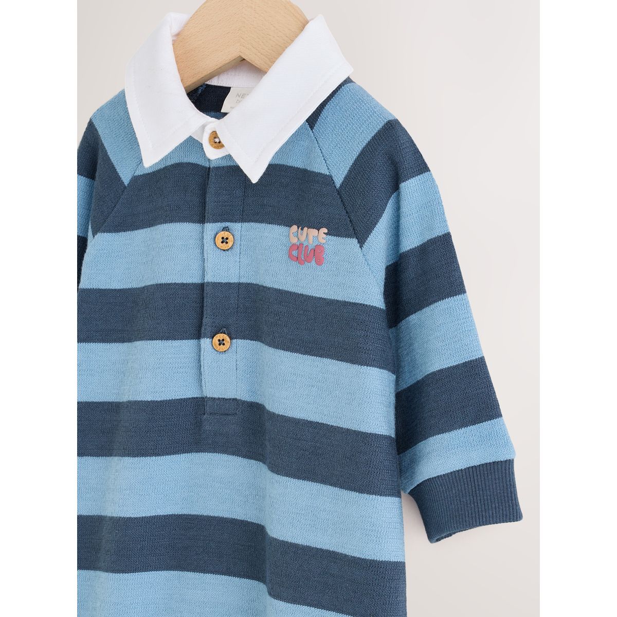 Barboteuse à col rugby en jersey pour bébé rayures bleues, NEXT