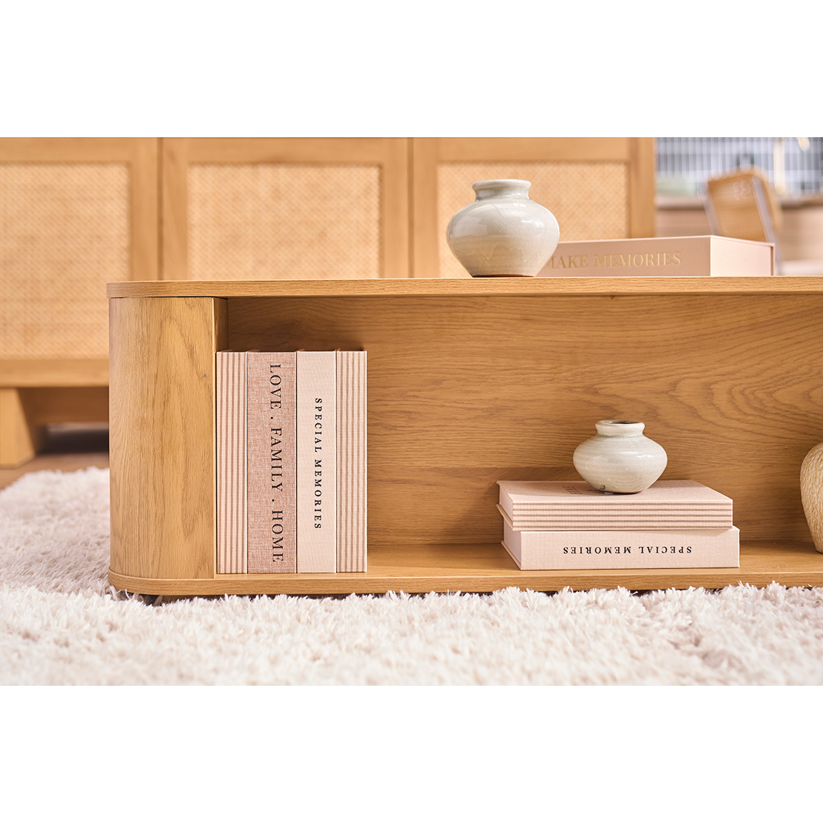 Table basse rectangulaire avec rangement 2 tiroirs finition bois clair chêne L120 cm NEGAN chêne clair, MILIBOO