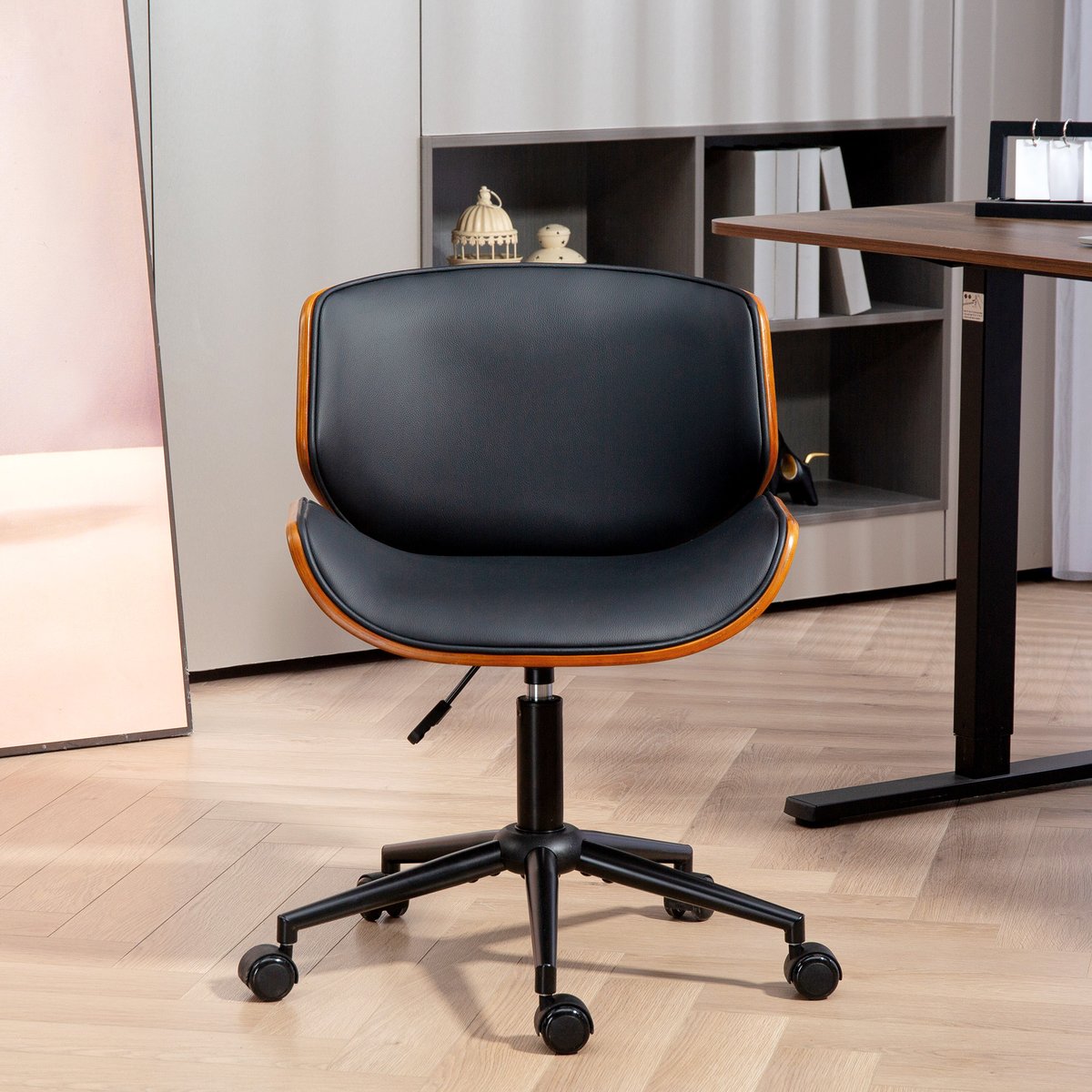 Chaise de bureau PU Noir noir et marron noyer, HOMCOM